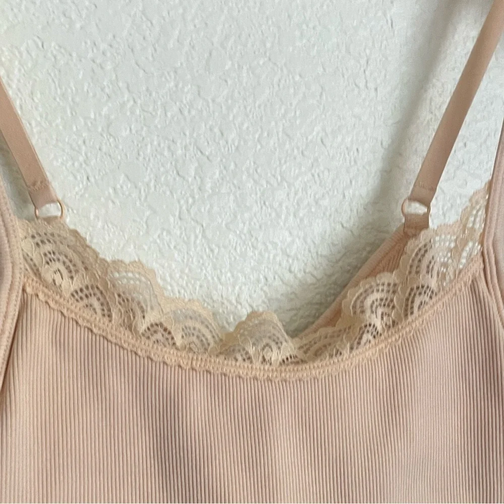 Aerie Seamless Lace Trim Longline Bralette XS Light Pink